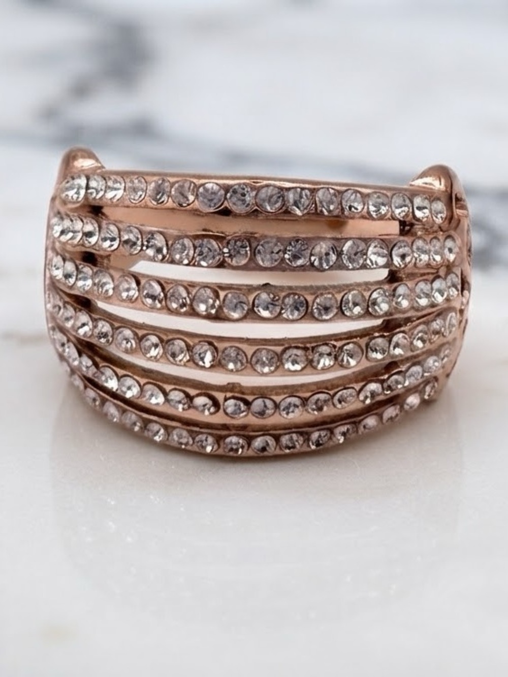 Rose Gold Multi-Row Crystal Band Ring